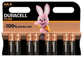 MN1500 P8 +/PWR - DURACELL - MN1500 P8 +/PWR - Battery, 1.5 V, AA, Alkaline, Raised Positive and Flat Negative, 8