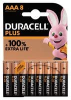 MN2400 P8 +/PWR - DURACELL - MN2400 P8 +/PWR - Battery, 1.5 V, AAA, Alkaline, Raised Positive and Flat Negative, 8
