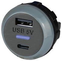 PVPRO-AC - ALFATRONIX - PVPRO-AC - USB Charger Receptacle, IP30, PVPro Series, 3.6 A, 24 V, 2 Ports, USB Type A, USB Type C
