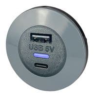 PVPRO-ACFF - ALFATRONIX - PVPRO-ACFF - USB Charger Receptacle, IP30, Front Fit, PVPro Series, 3.6 A, 24 V, 2 Ports, USB Type A, USB Type C