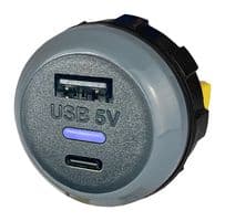 PVPWP-AC - ALFATRONIX - PVPWP-AC - USB Charger Receptacle, IP65, PVPWp Series, 3.6 A, 24 V, 2 Ports, USB Type A, USB Type C