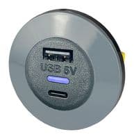 PVPWP-ACFF - ALFATRONIX - PVPWP-ACFF - USB Charger Receptacle, IP65, Front Fit, PVPWp Series, 3.6 A, 24 V, 2 Ports, USB Type A, USB Type C