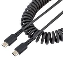 R2CCC-50C-USB-CABLE - STARTECH - R2CCC-50C-USB-CABLE - USB Cable, 20in/50cm USB C Charging Cable, Heavy Duty Coiled USB 2.0 Type USB-C, M/M, Black