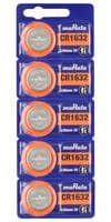 CR1632 - MURATA - CR1632 - Battery, 3 V, CR1632, Lithium Manganese Dioxide, 140 mAh, Pressure Contact, 5