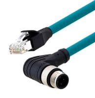 TRG508-T4T-5M - L-COM - TRG508-T4T-5M - Sensor Cable, D Coded, 90° M12 Plug, RJ45 Plug, 4 Positions, 5 m, 16.4 ft, TRG508-T4T Series