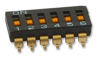 A6S-6102-H - OMRON ELECTRONIC COMPONENTS - A6S-6102-H - DIP / SIP Switch, 6 Circuits, Slide, Surface Mount, SPST, 24 VDC, 25 mA
