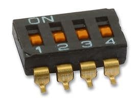 A6S-4102-H - OMRON ELECTRONIC COMPONENTS - A6S-4102-H - DIP / SIP Switch, 4 Circuits, Slide, Surface Mount, SPST, 24 VDC, 25 mA