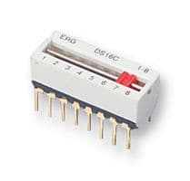 DS16C1-8 - ERG COMPONENTS - DS16C1-8 - DIP / SIP Switch, 8 Circuits, Slide, Through Hole, SPST, 30 V, 250 mA