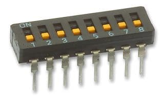 A6D8100 - OMRON ELECTRONIC COMPONENTS - A6D8100 - DIP / SIP Switch, 8 Circuits, Piano Key, Through Hole, SPST, 24 V, 25 mA