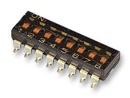 A6S-8102-H - OMRON ELECTRONIC COMPONENTS - A6S-8102-H - DIP / SIP Switch, 8 Circuits, Slide, Surface Mount, SPST, 24 VDC, 25 mA