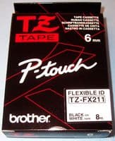 TZE-FX211 - BROTHER - TZE-FX211 - Label Printer Tape, Adhesive-Laminated, Black on White, 8 m