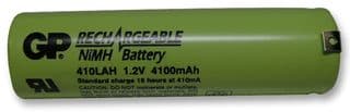 GP410LAH1A1P - GP BATTERIES - GP410LAH1A1P - Rechargeable Battery, Single Cell, 1.2 V, Nickel Metal Hydride, 4.1 Ah, 18650, Opposing Tags