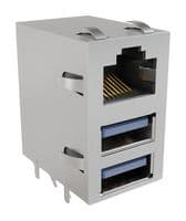 RJE361883005 - AMPHENOL COMMUNICATIONS SOLUTIONS - RJE361883005 - Modular Connector, RJ45 Jack with USB, 3 x 1 (Stacked), 8P8C, Cat3, Cat5, PCB Mount