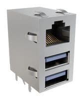 RJE361883101 - AMPHENOL COMMUNICATIONS SOLUTIONS - RJE361883101 - Modular Connector, RJ45 Jack with USB, 3 x 1 (Stacked), 8P8C, Cat3, Cat5, PCB Mount