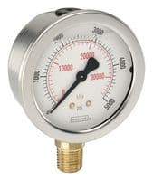 25-901-60-PSI/BAR - NOSHOK - 25-901-60-PSI/BAR - Pressure Gauge, 60 psi, -20 °C to 60 °C, 1/4" NPT, Dual Scale - psi/bar, 900 Series