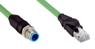 YM2D24-020PN1MRJA4 - SICK - YM2D24-020PN1MRJA4 - Sensor Cable, D Coded, Green, M12 Plug, RJ45 Plug, 4 Positions, 2 m, 6.6 ft