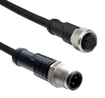 M12A05ML-12AFL-SDA05 - AMPHENOL LTW - M12A05ML-12AFL-SDA05 - Sensor Cable, A Code, Black, M12 Plug, M12 Receptacle, 5 Positions, 500 mm, 19.6 ", M Series