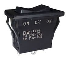 ELW115E12 - NIDEC COMPONENTS - ELW115E12 - Rocker Switch, Sealed, On-Off-On, SPDT, Non Illuminated, Panel, Snap-In, Black, ELW Series