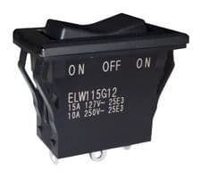 ELW115G12 - NIDEC COMPONENTS - ELW115G12 - Rocker Switch, Sealed, (On)-Off-(On), SPDT, Non Illuminated, Panel, Snap-In, Black, ELW Series