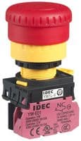 YW1L-V4P01Q4R - IDEC - YW1L-V4P01Q4R - Emergency Stop Switch, 40mm, Red Button, SPST-NO, Pushlock Pull/Turn Reset, Push In, 10 A, 24 V