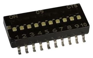 218-10LPST - CTS - 218-10LPST - DIP / SIP Switch, Gull Wing, 10 Circuits, Slide, Surface Mount, SPST, 24 V, 25 mA