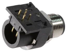 861-005-113R004 - NORCOMP - 861-005-113R004 - Sensor Connector, VULCON M12 Series, M12, Male, 5 Positions, PCB Socket, Right Angle Panel Mount
