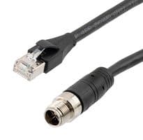 TRG610-C6B-2M - L-COM - TRG610-C6B-2M - Sensor Cable, X Coded, Black, IP67, M12 Plug, RJ45 Plug, 8 Positions, 2 m, 6.6 ft, TRG610 Series