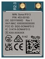 453-00193C - EZURIO - 453-00193C - Wi-Fi & Bluetooth Module, Antenna Diversity, MHF4L, 6GHz, HCI, I2S, PCM, SDIO, UART