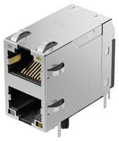 MGBB05-2KC2B001H - GCT - MGBB05-2KC2B001H - Modular Connector, Grn & Yel LED, RJ45 Jack, 2 x 1 (Stacked), 8P8C, Through Hole Mount