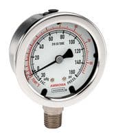 15-401-100-PSI - NOSHOK - 15-401-100-PSI - Pressure Gauge, Dry, Bottom Connection, 100 psi, 1/8" NPT, 1-1/2" Gauge, Stainless Steel