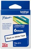 TZE-211 - BROTHER - TZE-211 - Label Printer Tape, Adhesive-Laminated, Black on White, 8 m x 6 mm