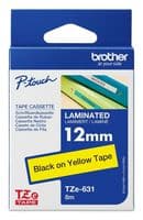 TZE-631 - BROTHER - TZE-631 - Label Printer Tape, Adhesive-Laminated, Black on Yellow, 8 m