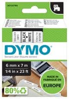 43613 - DYMO - 43613 - Label Printer Tape, Adhesive, Black on White, 7 m x 6 mm