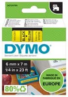 43618 - DYMO - 43618 - Label Printer Tape, Adhesive, Black / Yellow, 7 m x 6 mm