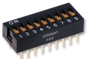 A6E-2101 - OMRON ELECTRONIC COMPONENTS - A6E-2101 - DIP / SIP Switch, 2 Circuits, Slide, Through Hole, SPST, 24 V, 25 mA