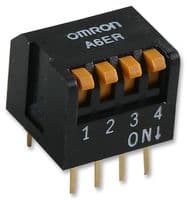 A6ER-4101 - OMRON ELECTRONIC COMPONENTS - A6ER-4101 - DIP / SIP Switch, 4 Circuits, Piano Key, Through Hole, SPST, 24 V, 25 mA