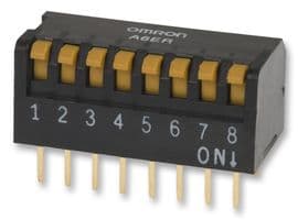 A6ER-8101 - OMRON ELECTRONIC COMPONENTS - A6ER-8101 - DIP / SIP Switch, 8 Circuits, Piano Key, Through Hole, SPST, 24 V, 25 mA