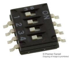 A6HF-4102 - OMRON ELECTRONIC COMPONENTS - A6HF-4102 - DIP / SIP Switch, 4 Circuits, Flat Slide, Surface Mount, SPST, 24 V, 25 mA