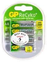 GP210AAHCB-C4 - GP BATTERIES - GP210AAHCB-C4 - Rechargeable Battery, ReCyKo, Pack of 4, 1.2 V, Nickel Metal Hydride, 2 Ah, AA
