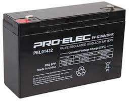 PEL01432 - PRO ELEC - PEL01432 - Rechargeable Battery, 6 V, Lead Acid, 12 Ah, T1 / T2 Terminals, 1