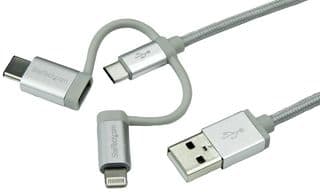 LTCUB1MGR - STARTECH - LTCUB1MGR - USB 2.0 Multi-Charger Lightning/USB-C/Micro USB Lead, 1m Silver Braided