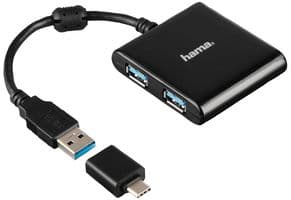 00012325 - HAMA - 00012325 - 4 Port USB 3.1 Hub with USB-C Adaptor, Black