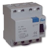 40A 4 POLE 30MA - PRO ELEC - 40A 4 POLE 30MA - Circuit Breaker, 230 VAC, 40 A, 4 Pole