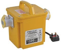 PEL00143 - PRO ELEC - PEL00143 - Safety Site Transformer, 220V to 240V, 2 x 110V, 1.5 kVA, 16 A, IP44, UK Type G