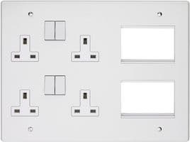 VX1590WH - VOLEX ACCESSORIES - VX1590WH - Lounge Faceplate, 2x 2-Gang Sockets, 2x 3-Module Plates