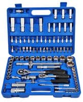 D00201 - DURATOOL - D00201 - Socket Set, Extension Bars, Universal Joints, Ratchet Handle, Spark Plug, 94 Pieces of Drive Sockets