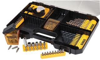 DT71569-QZ - DEWALT - DT71569-QZ - Drill Bit Set, Masonry, Metal, 4 Hole, Spindle Saw, Nut Setter, Driver Bits, 100 Piece