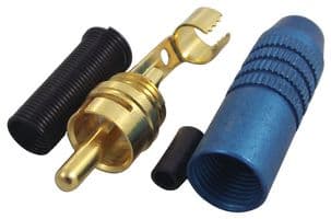 346-0200 - DELTRON COMPONENTS - 346-0200 - RCA (Phono) Audio / Video Connector, 2 Contacts, Plug, Gold Plated Contacts, Metal Body, Blue