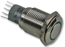 MP0045/1E2GN012 - BULGIN / PARTNER STOCK - MP0045/1E2GN012 - Vandal Resistant Switch, MP0045/1E Series, 16.2 mm, DPDT, Off-On, Round Flush, Natural
