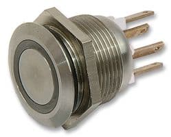 MPI002/28/D5 - BULGIN / PARTNER STOCK - MPI002/28/D5 - Vandal Resistant Switch, MPI002 Series, 19.2 mm, SPST-NO, Momentary, Round Flush, Natural